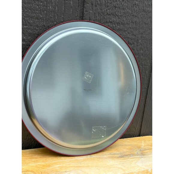 Vintage Round Christmas Decorative Metal Cookie Tray Christmas Tree Family Red - Picture 3 of 4